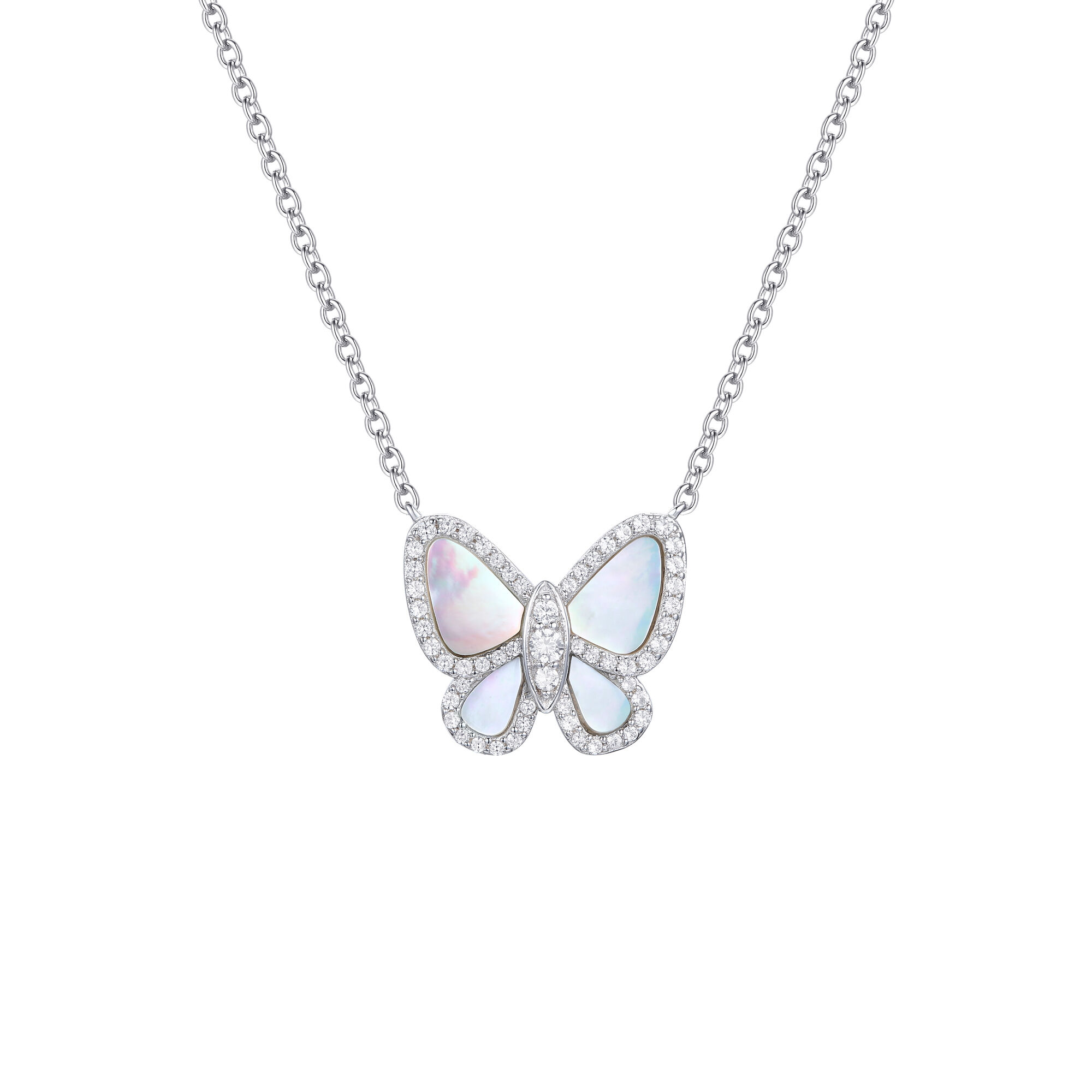 Fancy Butterfly Chain Link Necklace by Niscka - Silver Necklace